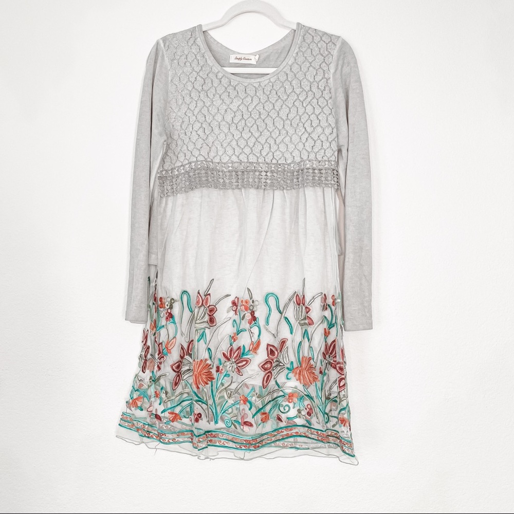 Simply Couture Layered Floral Embroidered Midi Boho Dress Size Medium